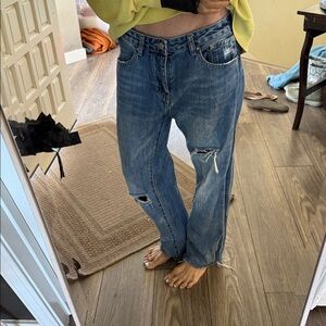 Acne Straight-Leg Distressed Blue Jeans